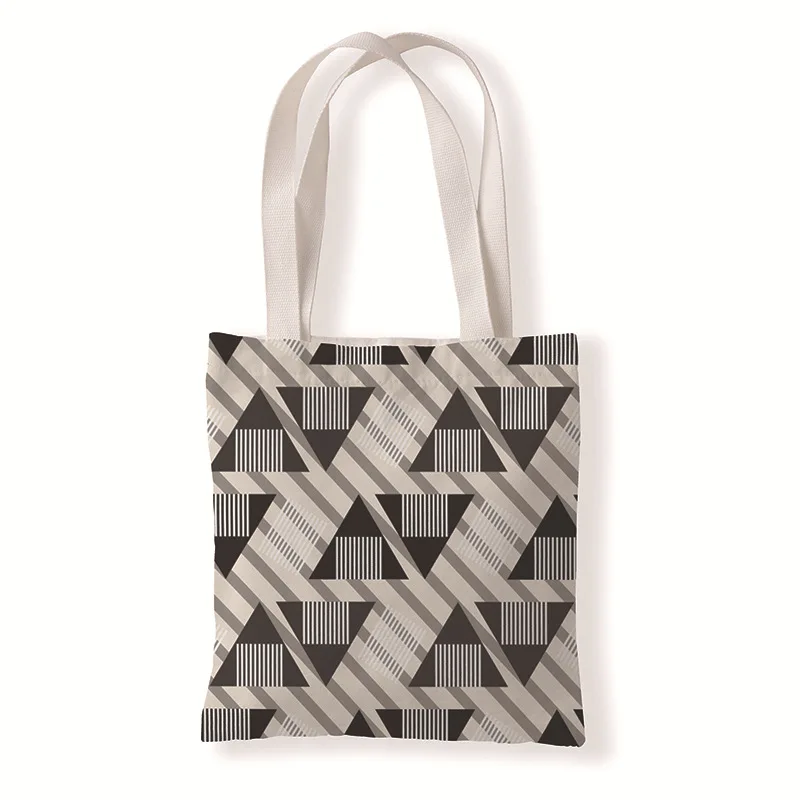 InterestPrint Abstract Geometric Triangle Canvas Tote Bag Casual Bag Travel School Shoulder Bag 